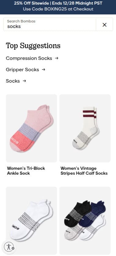 Bombas mobile-first search design