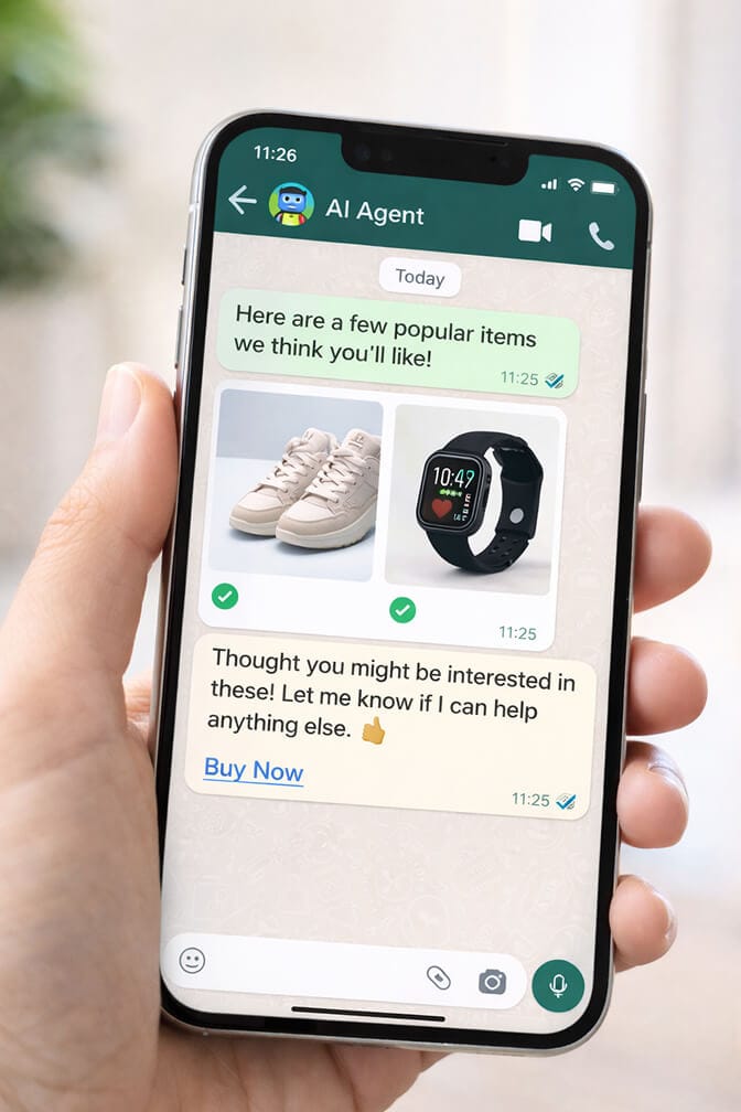 AI chatbot selling products on WhatsApp for Shopify store