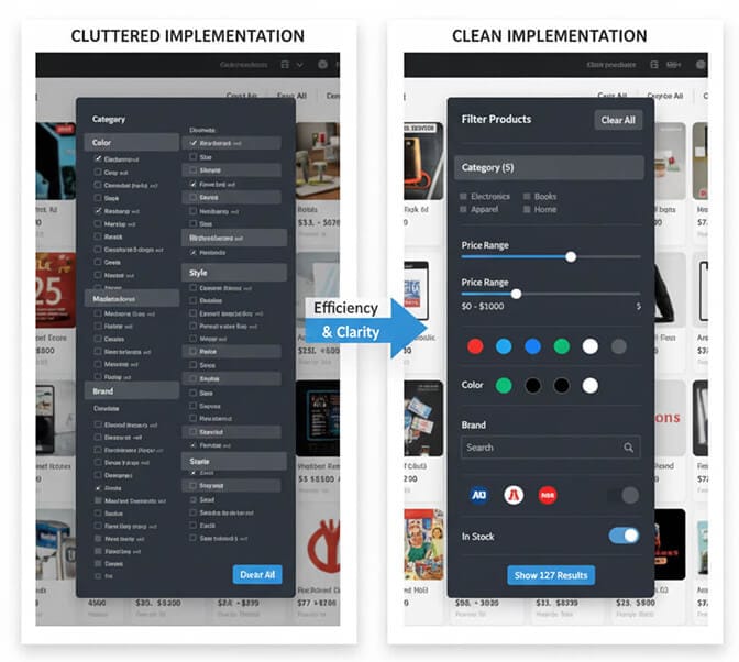 Comparison of cluttered versus clean filter design in ecommerce