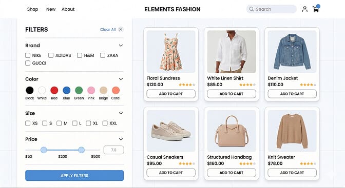 Dynamic sidebar filter design example for ecommerce