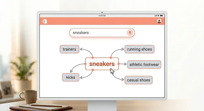 Synonym and terminology mapping connecting customer language to Shopify catalog terms