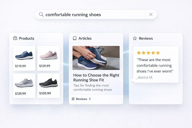 Search results including customer reviews and user generated content alongside product listings