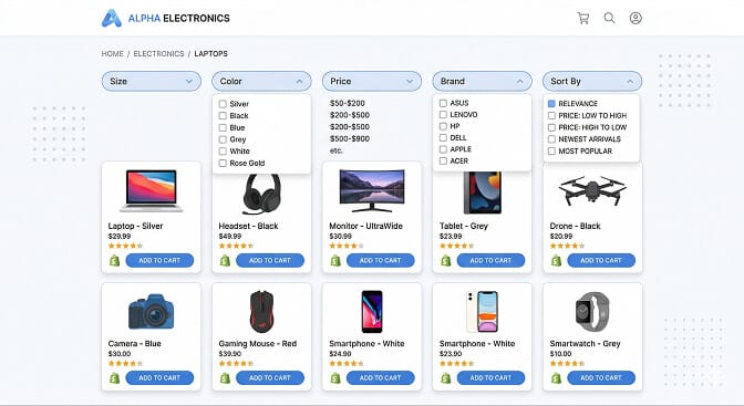 Horizontal filter bar design for fashion ecommerce