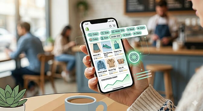 Horizontal scrollable filter chips above search results on a Shopify mobile store