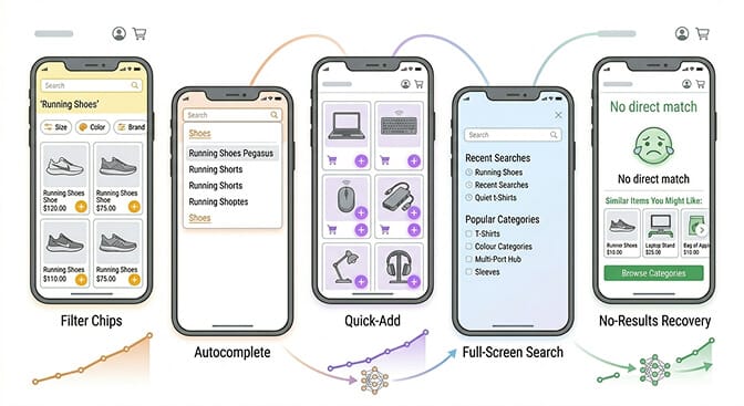 Common philosophy behind all ten mobile search UX patterns for Shopify stores