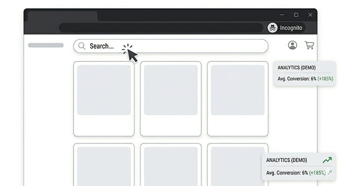 Merchant searching their own Shopify store to uncover search relevance issues
