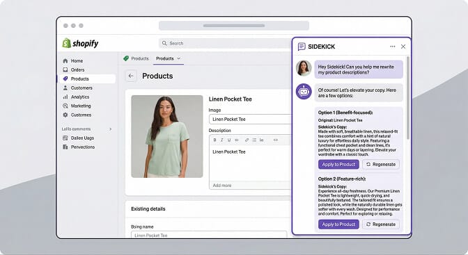 Shopify Sidekick as a merchant co-pilot in the admin