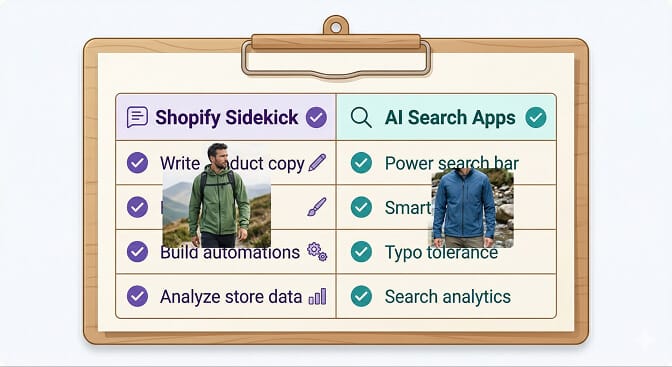 Real comparison of Shopify Sidekick vs third-party AI search apps