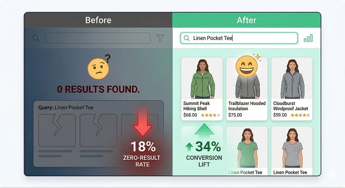 Skincare brand merchant results from adding AI search to Shopify