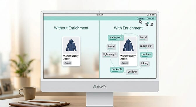 Illustration explaining what ecommerce search enrichment means for Shopify product data