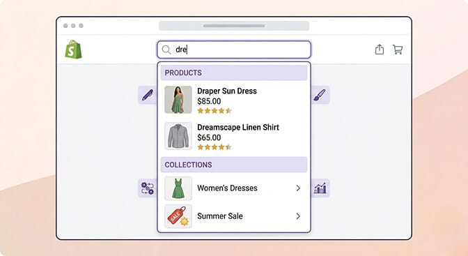 Autocomplete showing category and collection suggestions