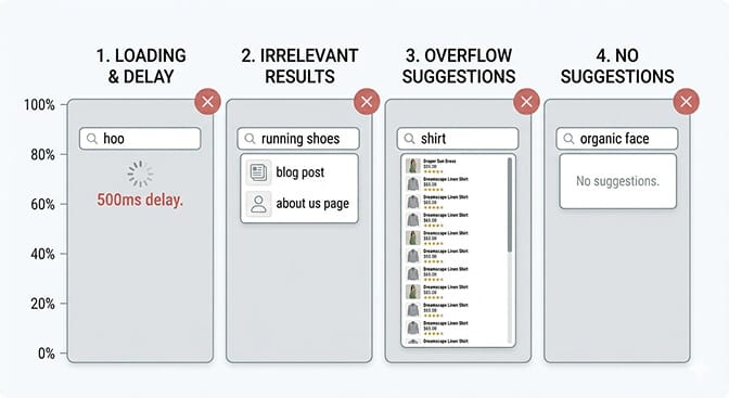 Examples of bad autocomplete search on ecommerce stores