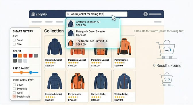 Optimized search algorithm demo for ski jacket query