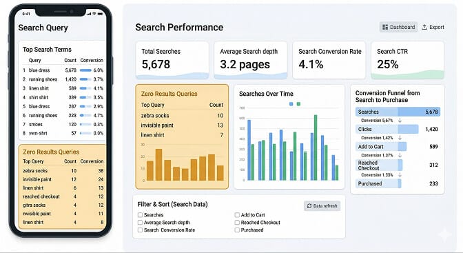 Search analytics dashboard revealing customer demand insights