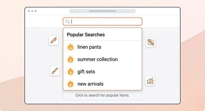 Trending and popular searches shown before customer types