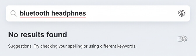 Zero results page showing no products found for a search query